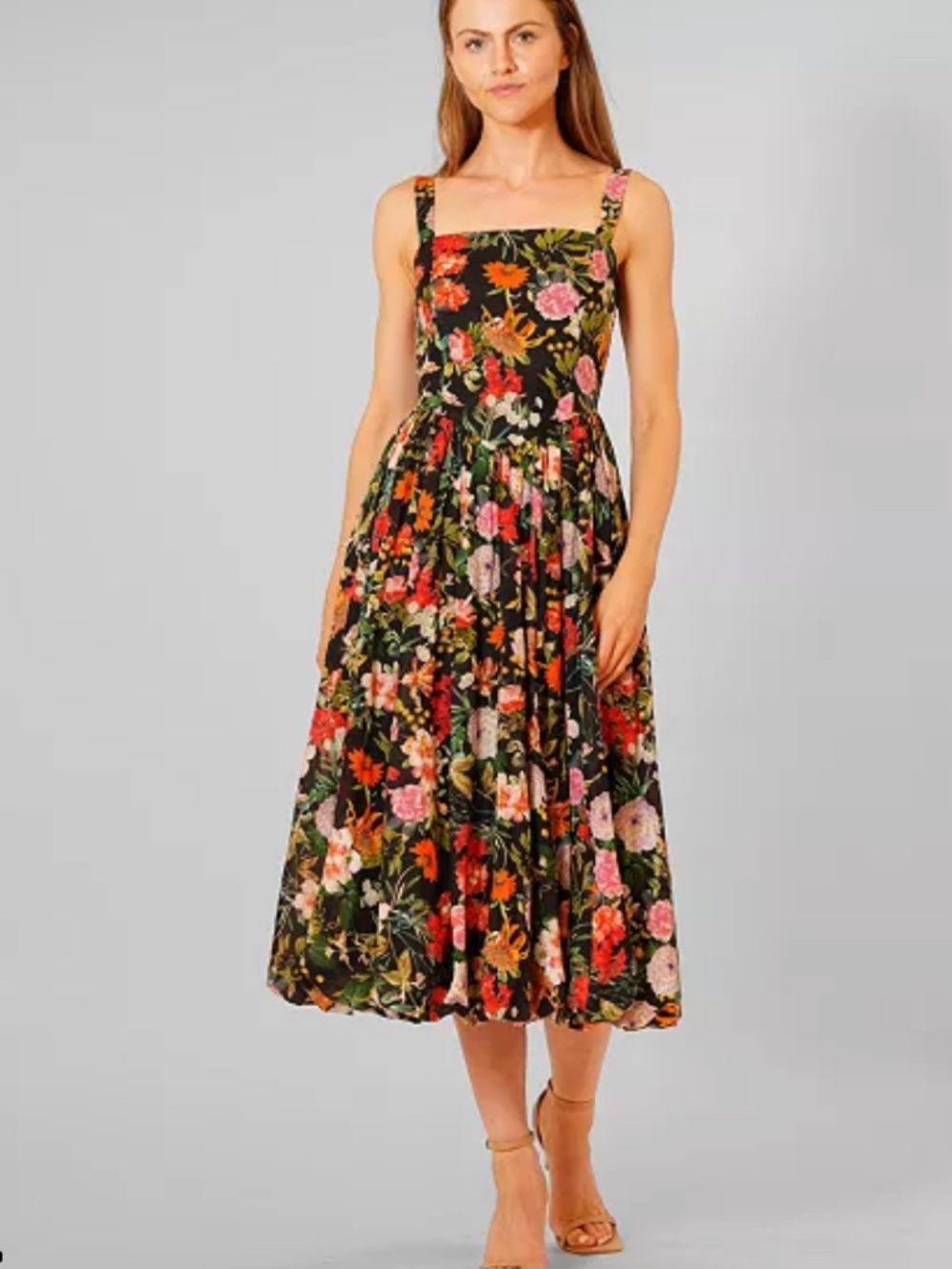 Square Neck Floral Midi Dress